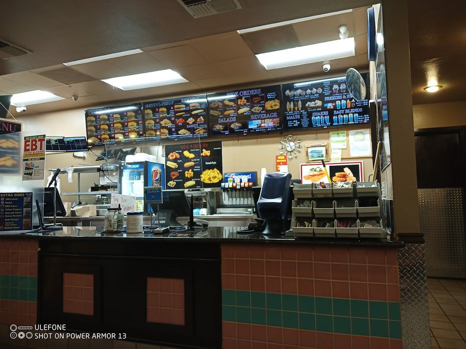 Drive-through window at a fast food restaurant.