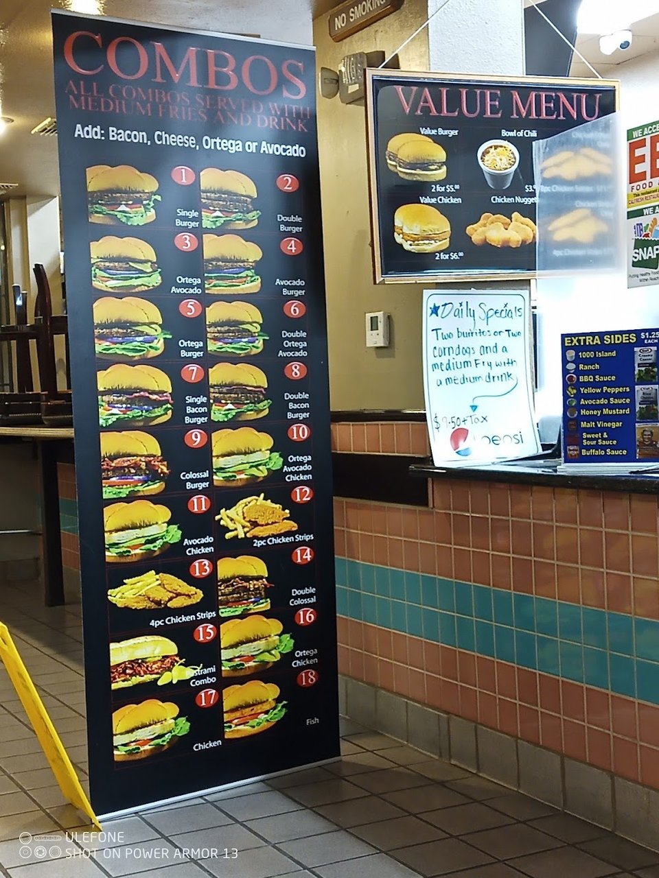 Counter menu with quick bite items.